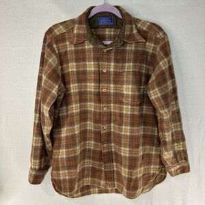 VTG Pendleton Country Traditionals 100% Wool Brown Plaid Lined Shirt Mens L/XL